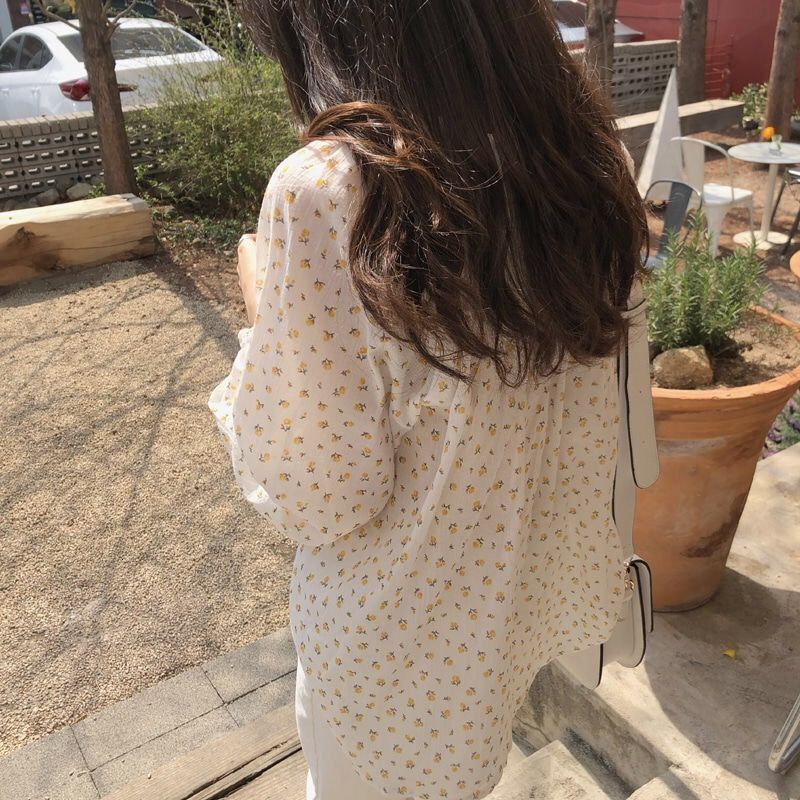 Women's Blouses Shirts Women Shirts Floral Printed Chic Sweet Korean Style Casual Loose Spring Long Sleeve Femme Elegant Clothing All-match Tende