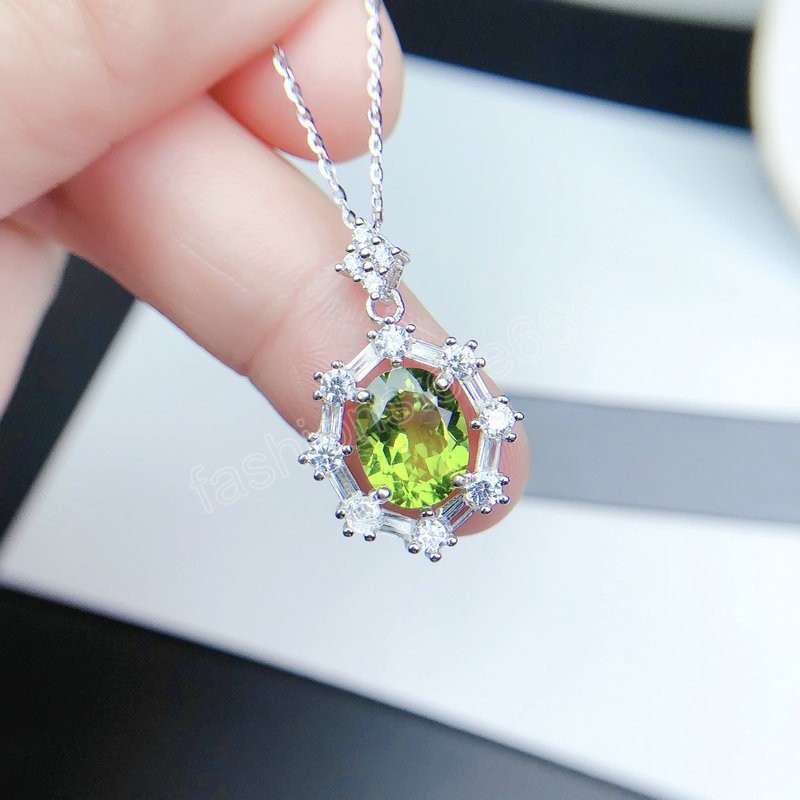 Exquisite Oval Cut Olive Green / Purple Cubic Zirconia Clavicle Chain Necklace Banquet Party Silver Color Fashion Jewelry