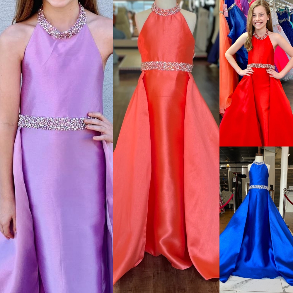Halter A-Line Little Girl Pageant Dress 2024 Orange Lilac Royal Glitz Baby Kid Fun Fashion Runway Drama Birthday Formal Cocktail Party Gown Toddler In