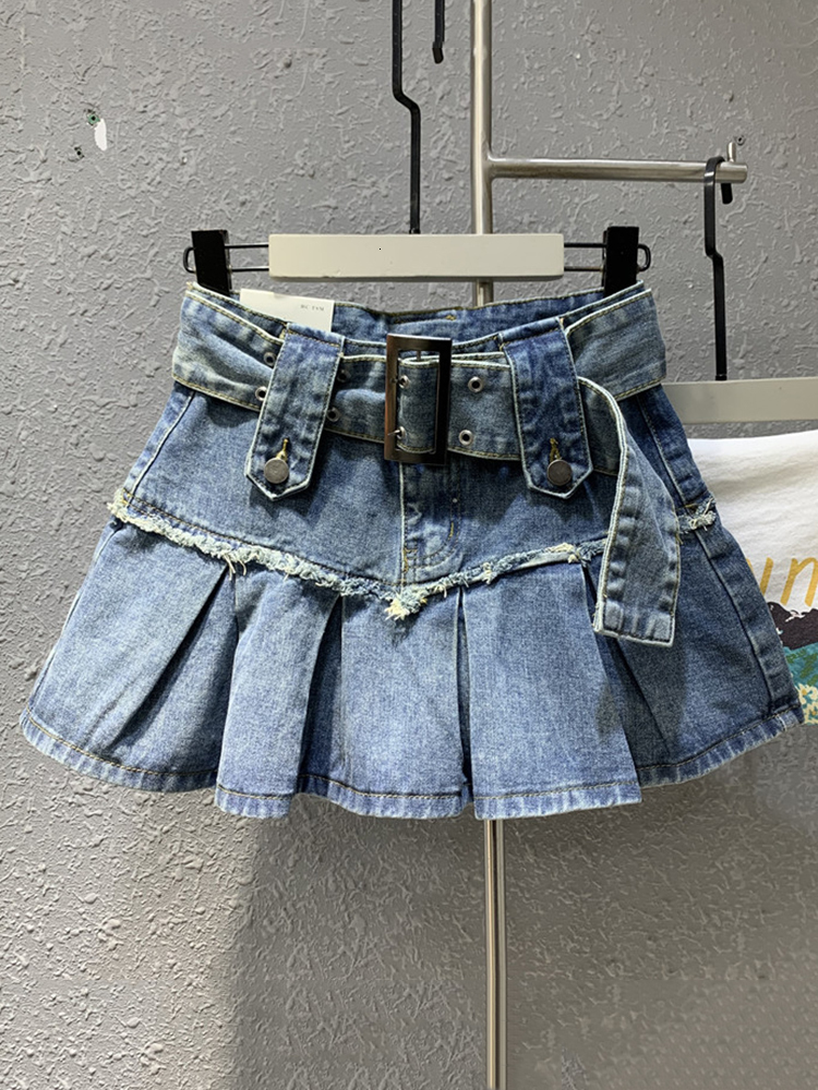 Skirts DEAT Fashion Patchwork Pleated Denim Skirt For Women's High-waist Casual Loose A-line Skirts Female Spring 11XX01134 230428