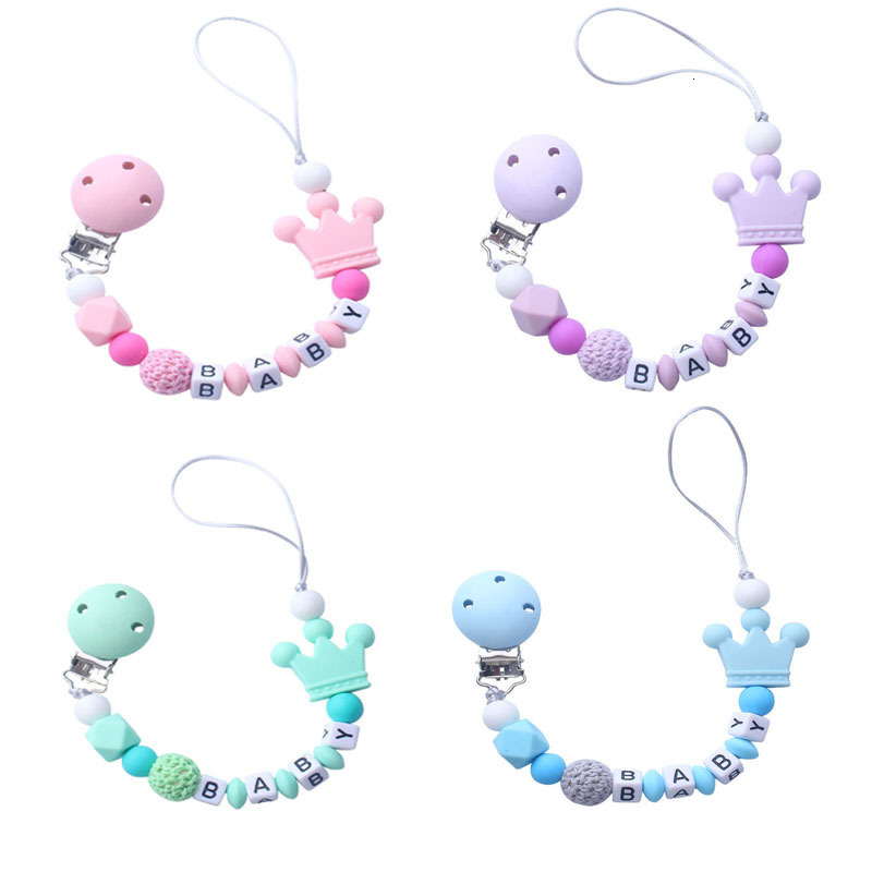 Pacifier Holders Clips# Handmade free personalized name silicone baby pacifier clip crown chain holder safe teether 230427
