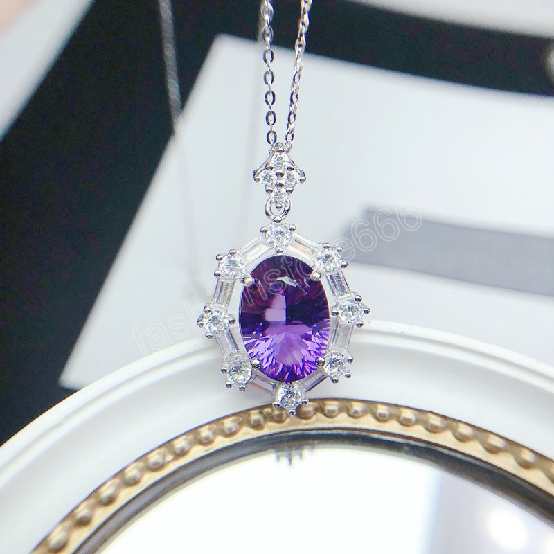 Exquisite Oval Cut Olive Green / Purple Cubic Zirconia Clavicle Chain Necklace Banquet Party Silver Color Fashion Jewelry