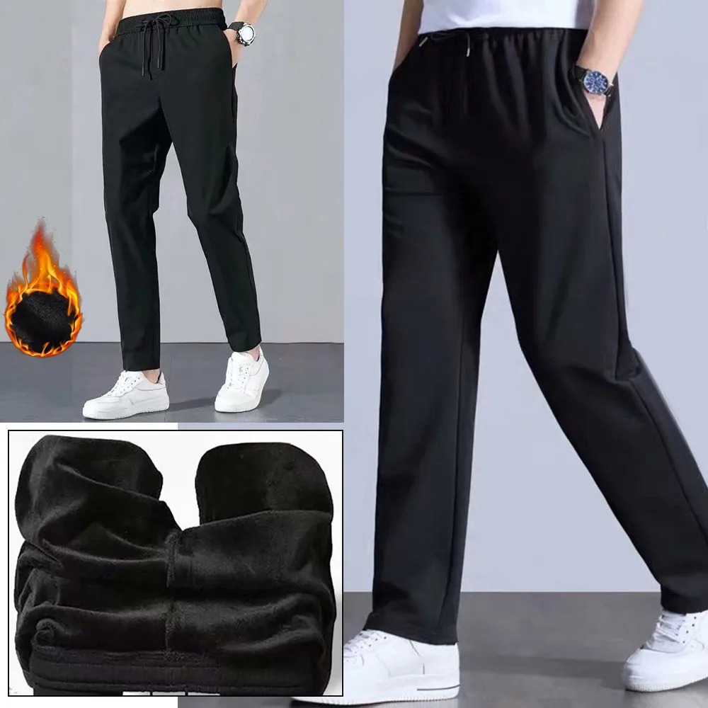 Men's Pants Casual Man Winter Fleece Lined Solid Black Warm Thick Thermal Trousers Athletic For Men Clothing 231128