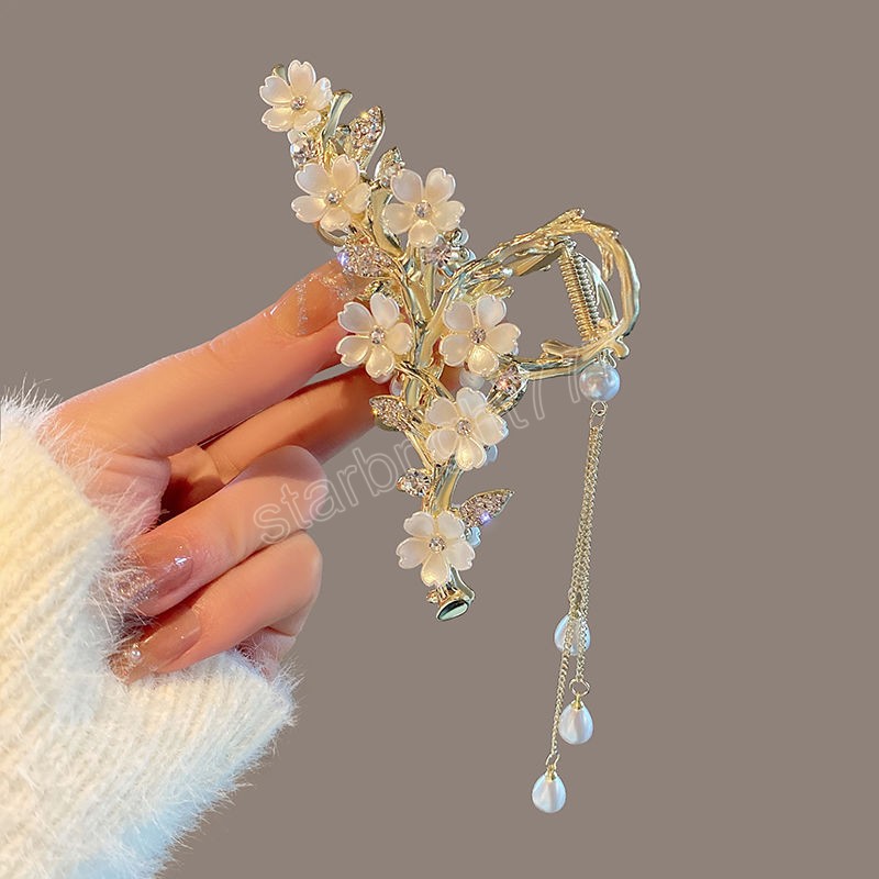 Pearl Flower Tassel Hair Claw Cute Sweet Hairpin Girl Fashion Hair Clip Headdress Party Women Hair Accessories Gift