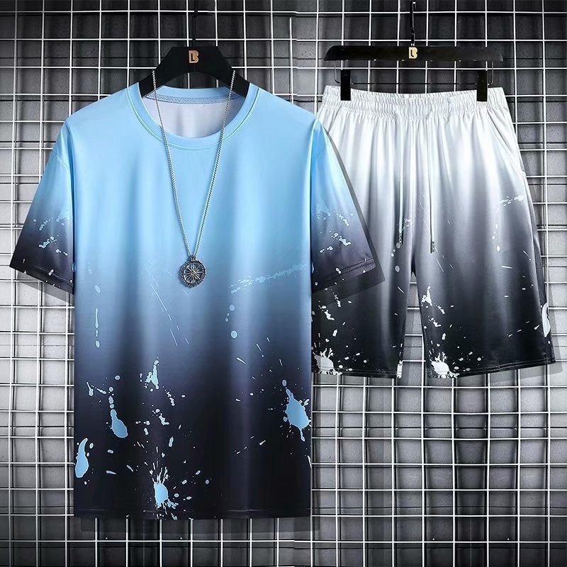 Men's Tracksuits Summer Men's Sets Japan Fashion Tracksuit Men Streetwear Casual Gradient Suits Men Harajuku Men Clothing Sport Suit 2 Piece