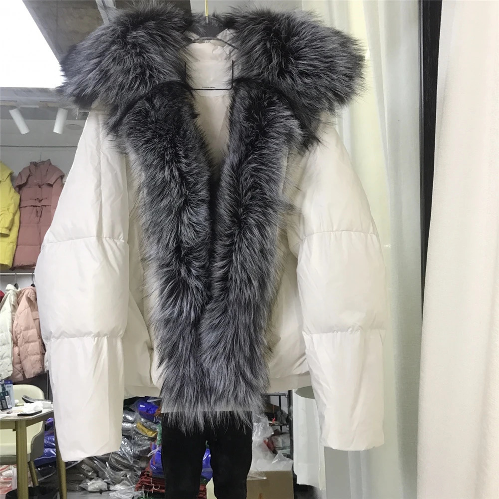 Women's Wool Blends ANNSIRGRA White Duck Down Jacket Winter Women Coat Loose Natural Real Fox Fur Collar Thick Warm Outerwear Oversize 231128