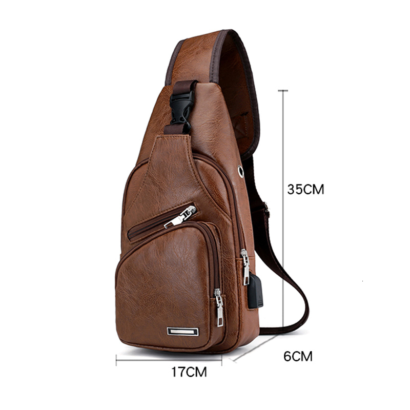 External Frame Packs Men Sport Chest Bag Vintage PU Zipper Open Crossbody with Earphone Holes Casual Fashion Men's 230427