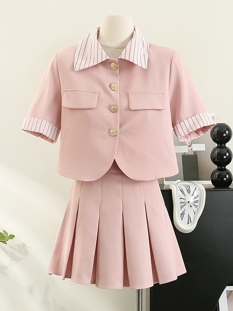 Two Piece Dress Small Fragrance Suit Women's Summer Elegant Fashion OL Two Piece Set Women Jacket Coat Pleated Skirt 2 Piece Outfits 230428