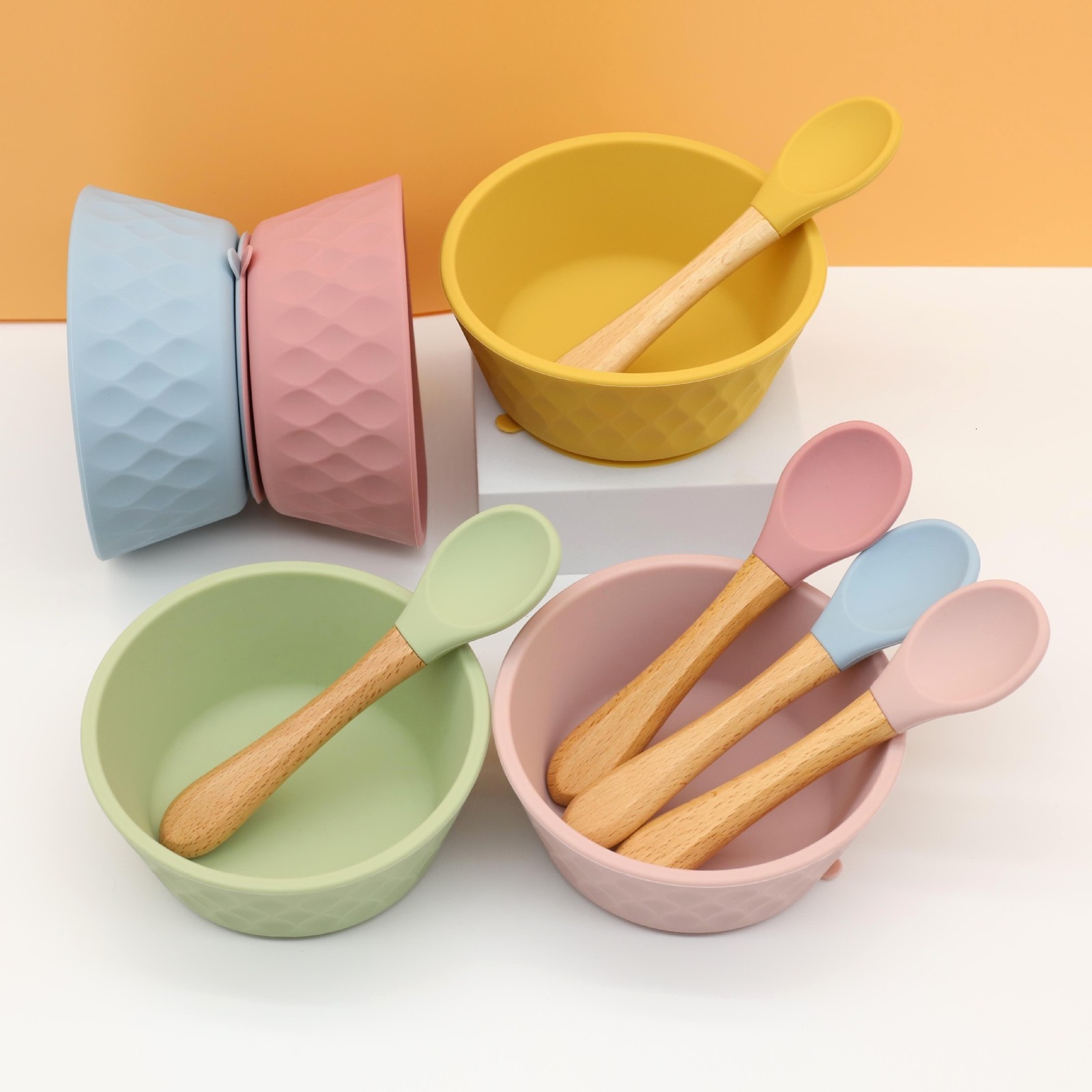 Cups Dishes Utensils 3/8Pcs Children's Silicone Plate Suction Cup Baby Dishes Set For Feeding Bowl Bibs Spoon Fork Sippy Cup Kids Training Tablew