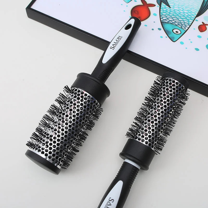 Hair Styling Hair Brush Nylon Comb Cylinder Curly Hair Rolling Comb Thermal Aluminum Tube Round Barrel Hair Comb Curly Tool 231128