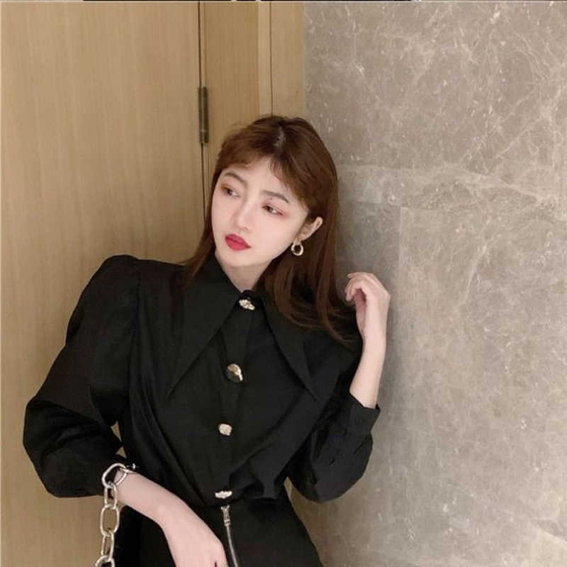Women's Blouses Shirts QWEEK Comfort Women's Shirts Sharp Corner Lapel Fashion Lady Blouses Korean Style White All-match Long-sleeved Tops 2