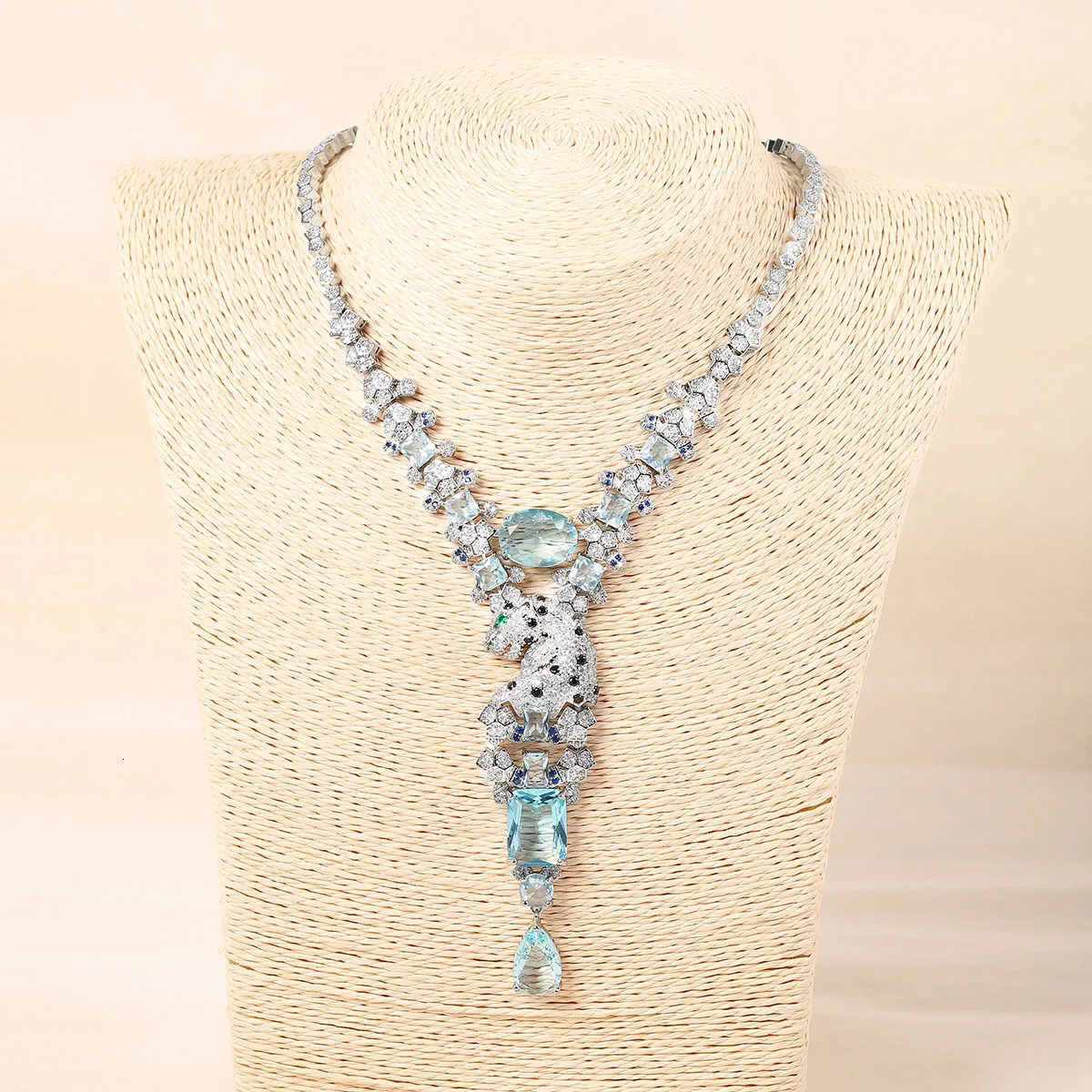 Chokers 2023 Fashion 925 Sterling Silver Sparkling Zircon Animal Leopard Shape Neckalce for Women Exaggerated Cocktail Party Jewelry 231127