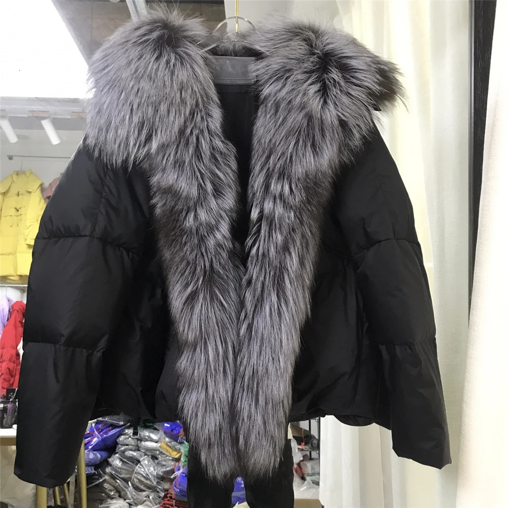 Women's Wool Blends ANNSIRGRA White Duck Down Jacket Winter Women Coat Loose Natural Real Fox Fur Collar Thick Warm Outerwear Oversize 231128