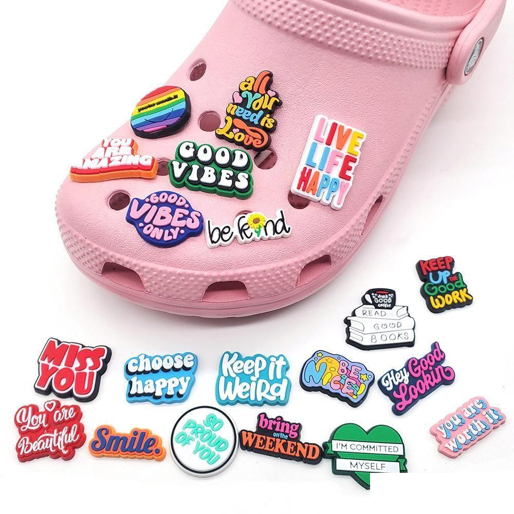 Shoe Parts Accessories 5030 Words Phrase Clog Charms Desiner Or Custom For Shoes Wall Art Decoration Cture Dr Dhnrg
