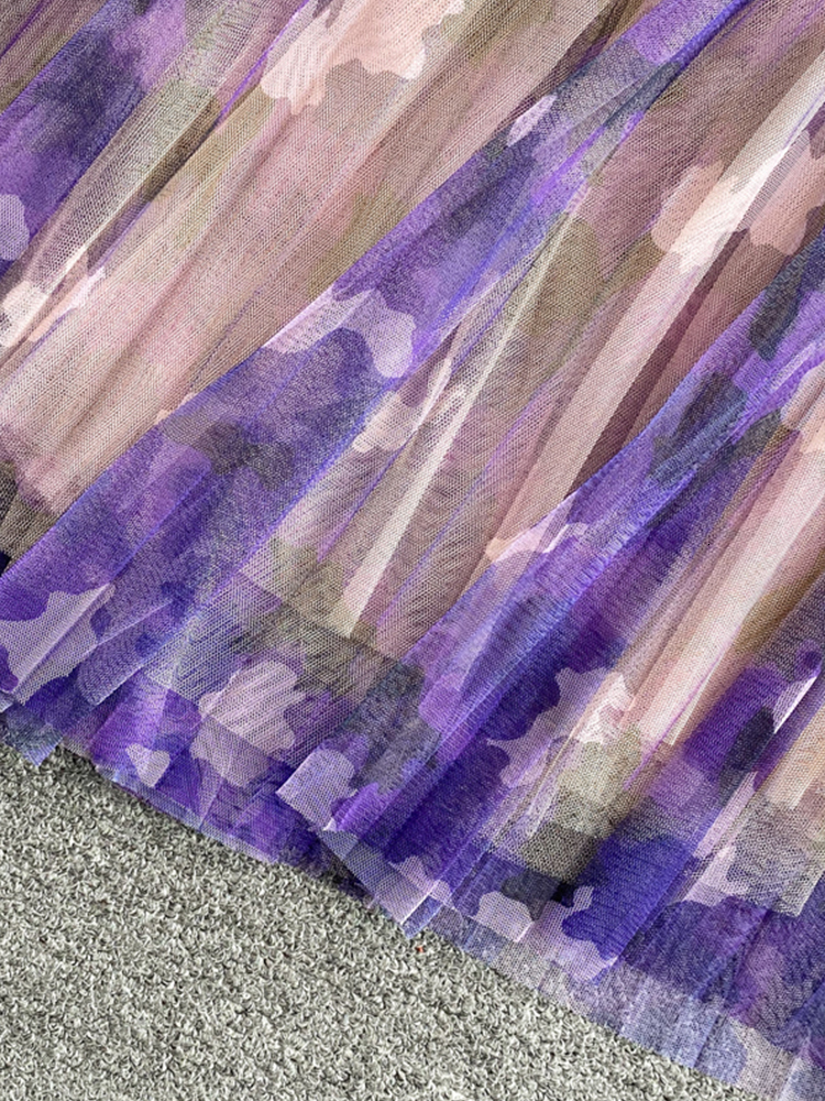 Two Piece Dress FTLZZ Summer Elegant Women Two Piece Sets V-neck Ruffled Knitted Top and Lace Mesh Floral Print Dress Casual Lady Suit 230428