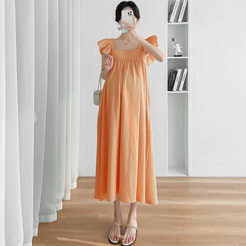 Maternity Dresses 2321# Summer Fashion Linen Maternity Loose Straight Dress Sweet Rufflle Clothes for Pregnant Women Pregnancy Casual 230428