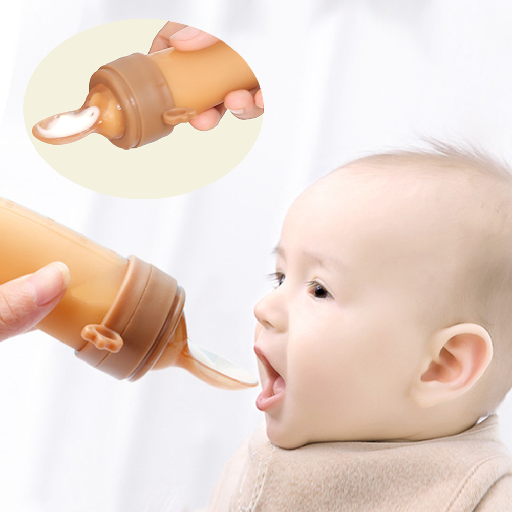 Baby Bottles# Feeding Spoon Teether Silicone Rice Paste Cereal Fruits Squeeze Feeder born 230427