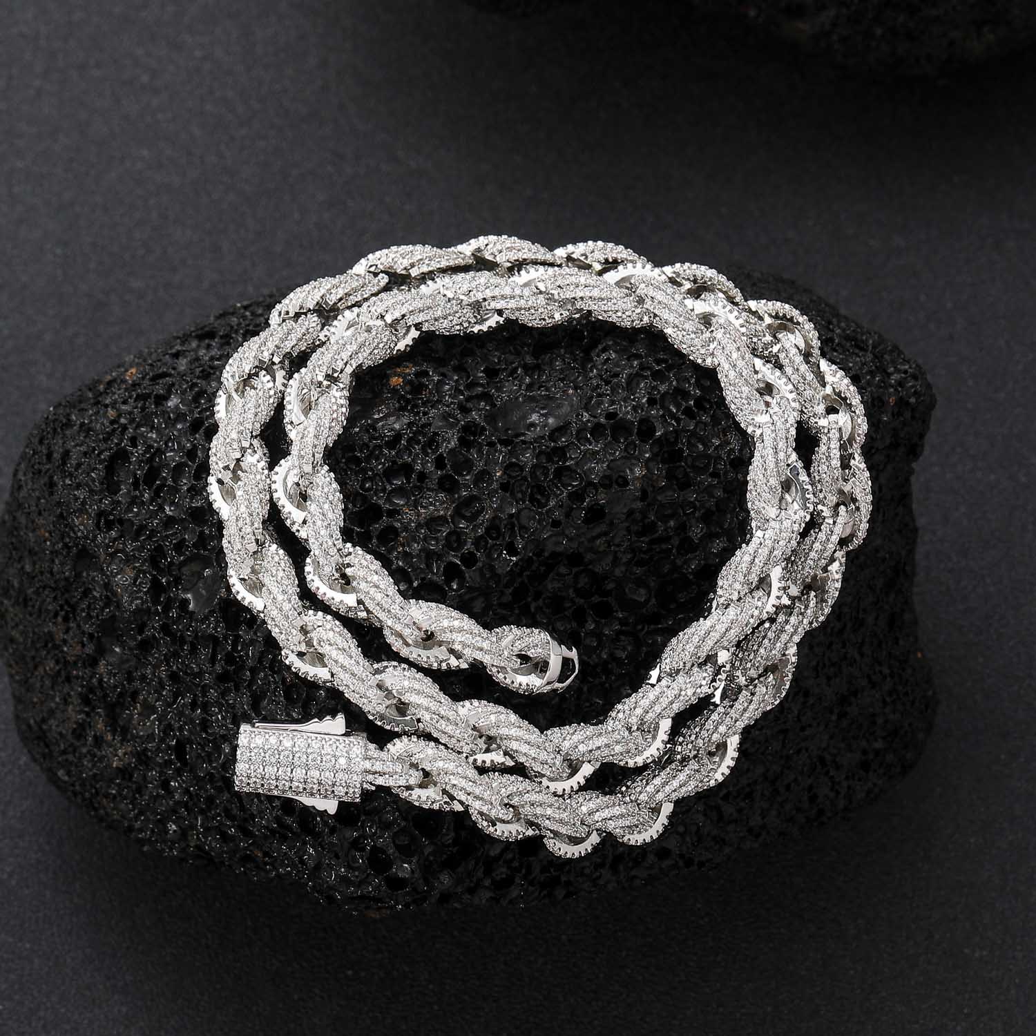 Passed GRA test Dia Moissanite Miami 8mm Twist Rope Chain Full Zircon Cuban Necklace Trendy Rap Hip Hop Bracelet