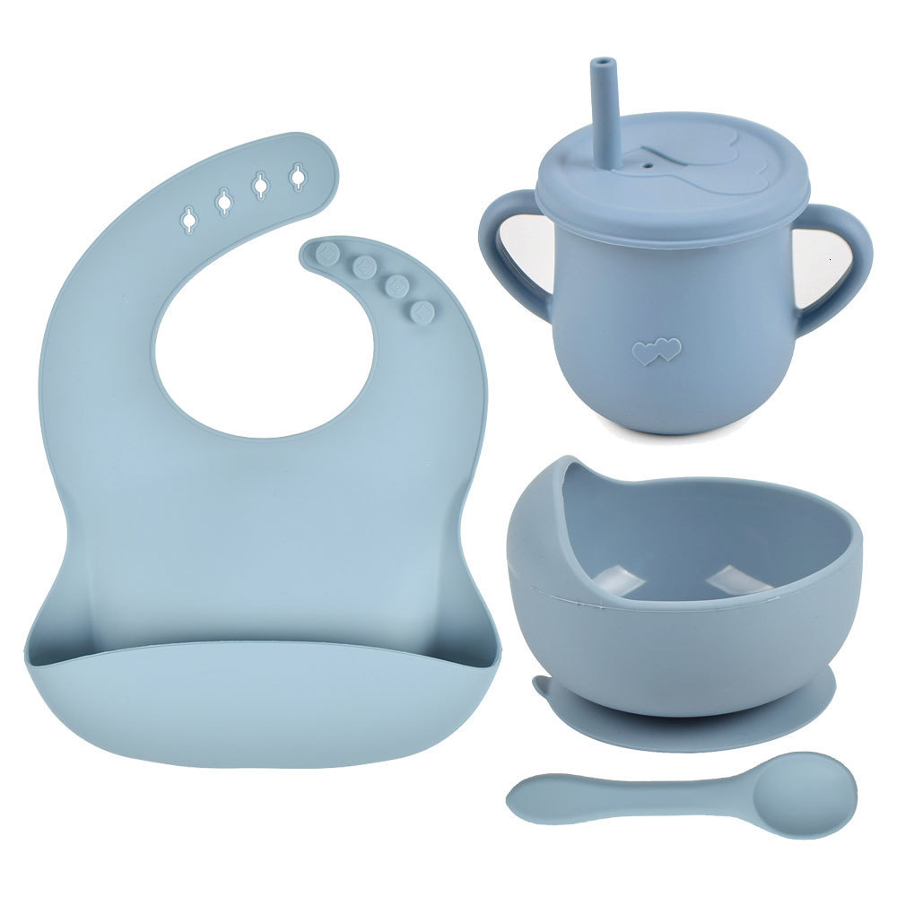Cups Dishes Utensils 4Pcs/Set Baby Silicone Feeding Bowl Plate Dinnerware Set for Baby Toddlers Baby Feeding Cups Solid Bibs Tableware Set Dishes 2304