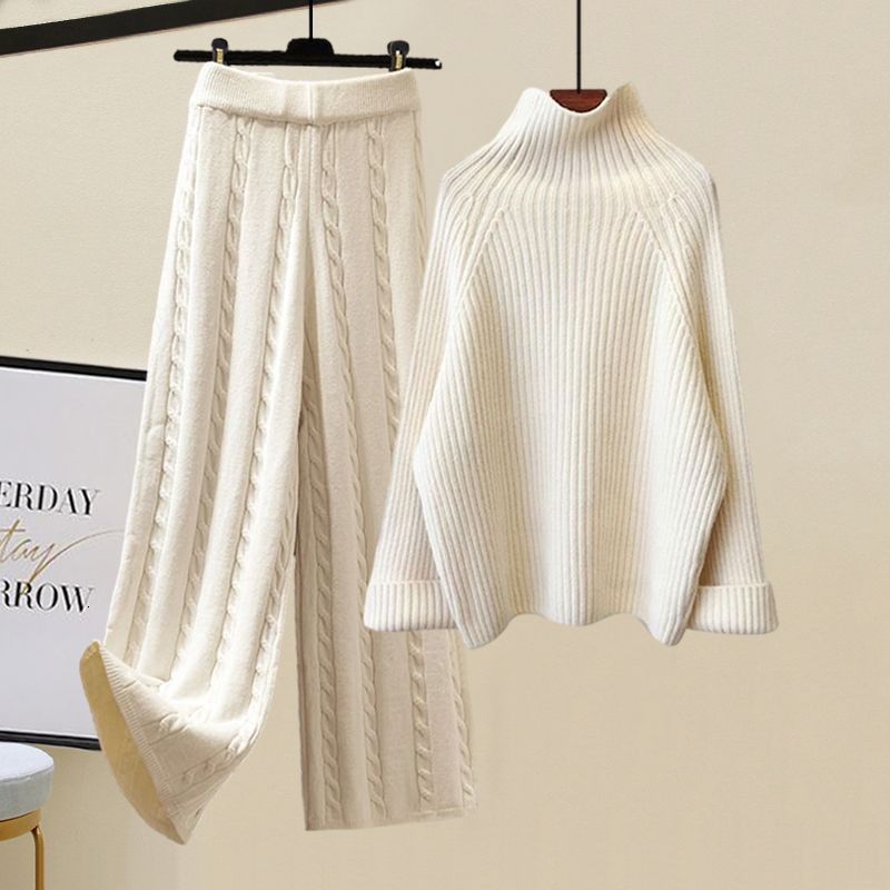 Womens Two Piece Pants Plus Size Winter Warm 3 Piece Set Women Pullover Sweater Wide Leg Pants Lamb Wool Vest Knitted Suit Tracksuit Womens Clothes 22