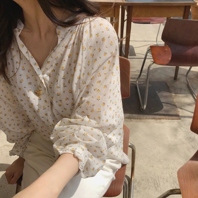 Women's Blouses Shirts Women Shirts Floral Printed Chic Sweet Korean Style Casual Loose Spring Long Sleeve Femme Elegant Clothing All-match Tende
