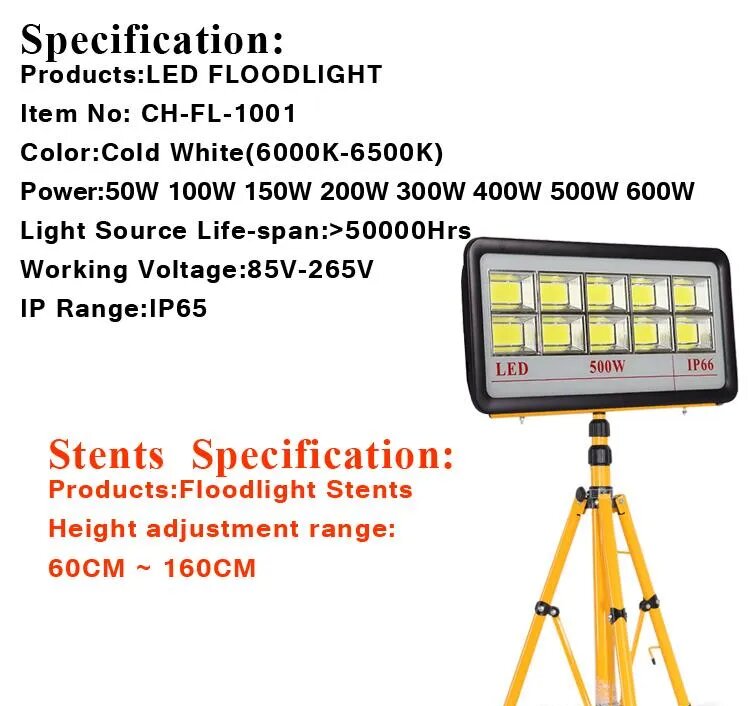 Outdoor LED FloodLights Fixture 600W 500W 400W 300W IP66 Waterproof Exterieur COB Floodlight 90 Degree Beam Angle Spotlight