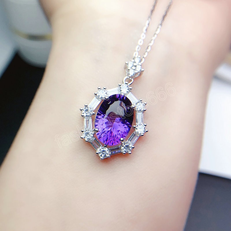 Exquisite Oval Cut Olive Green / Purple Cubic Zirconia Clavicle Chain Necklace Banquet Party Silver Color Fashion Jewelry