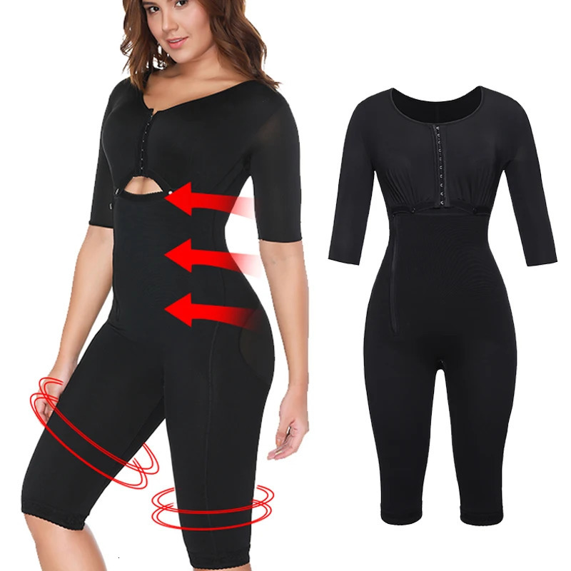 Arm Shaper Colombianas Post-Surgery Full Body Arm Shaper Body Suit Powernet Girdle Black Waist Trainer Corsets Slimming Shapewear 231128