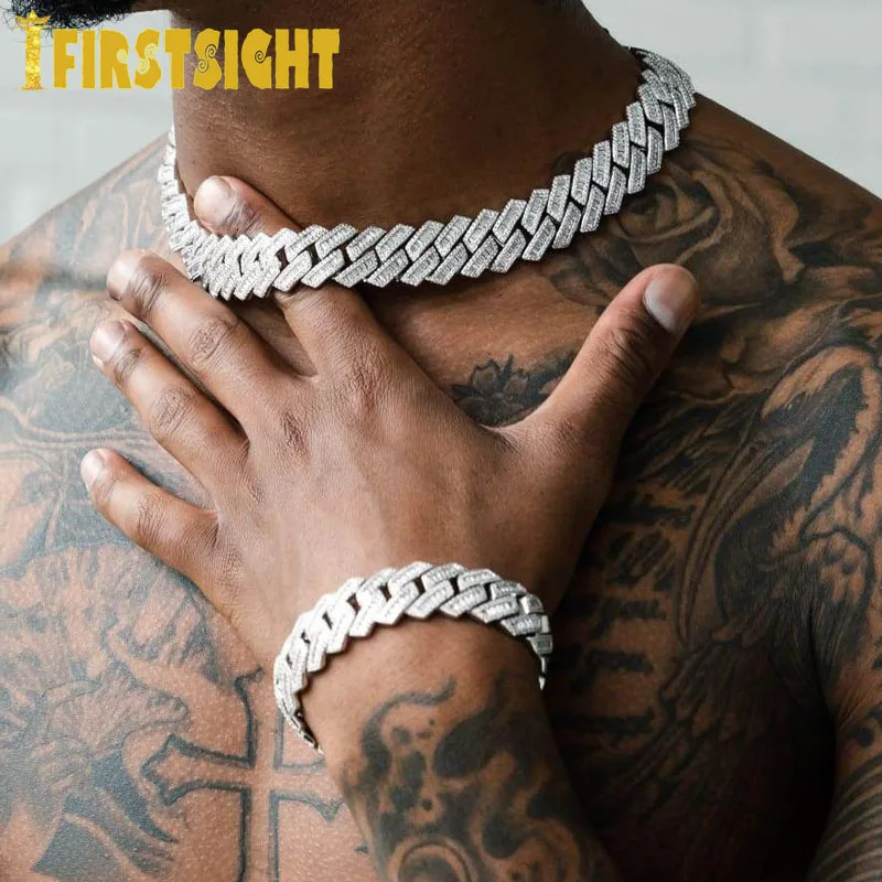 Chokers Iced Out Bling 19mm Rectangle CZ Heavy Chunky Cuban Link Chain Necklace Silver Color 5A Zircon Big Hip Hop Men Women Jewelry 231127