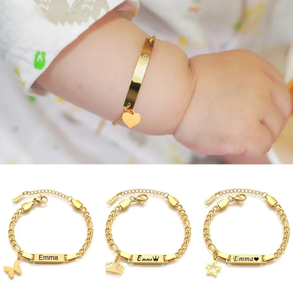 Charm Bracelets Personalized Date Name Bracelet for Baby First Birthday Gift Custom Stainless Steel Gold Color Boy Girls Jewelry for Mother Kids 23112