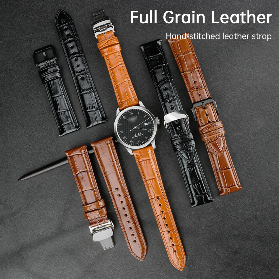Watch Bands Genuine Cow Leather Watchband Quick Release Watch Strap Band Bracelets Belt Black Brown Butterfly Buckle Replacement 1824mm 231128