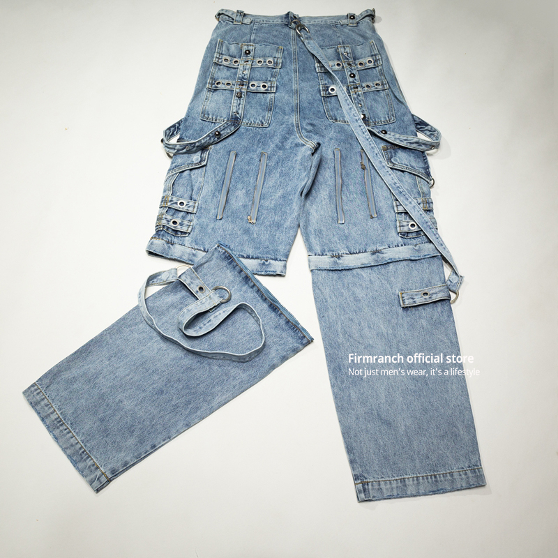 Men s Jeans Firmranch Pakaian Ganda Raver Beberapa Kantong Berenda untuk Pria Wanita Celana Denim Longgar Dicuci Ukuran Besar Kualitas Tinggi 230427