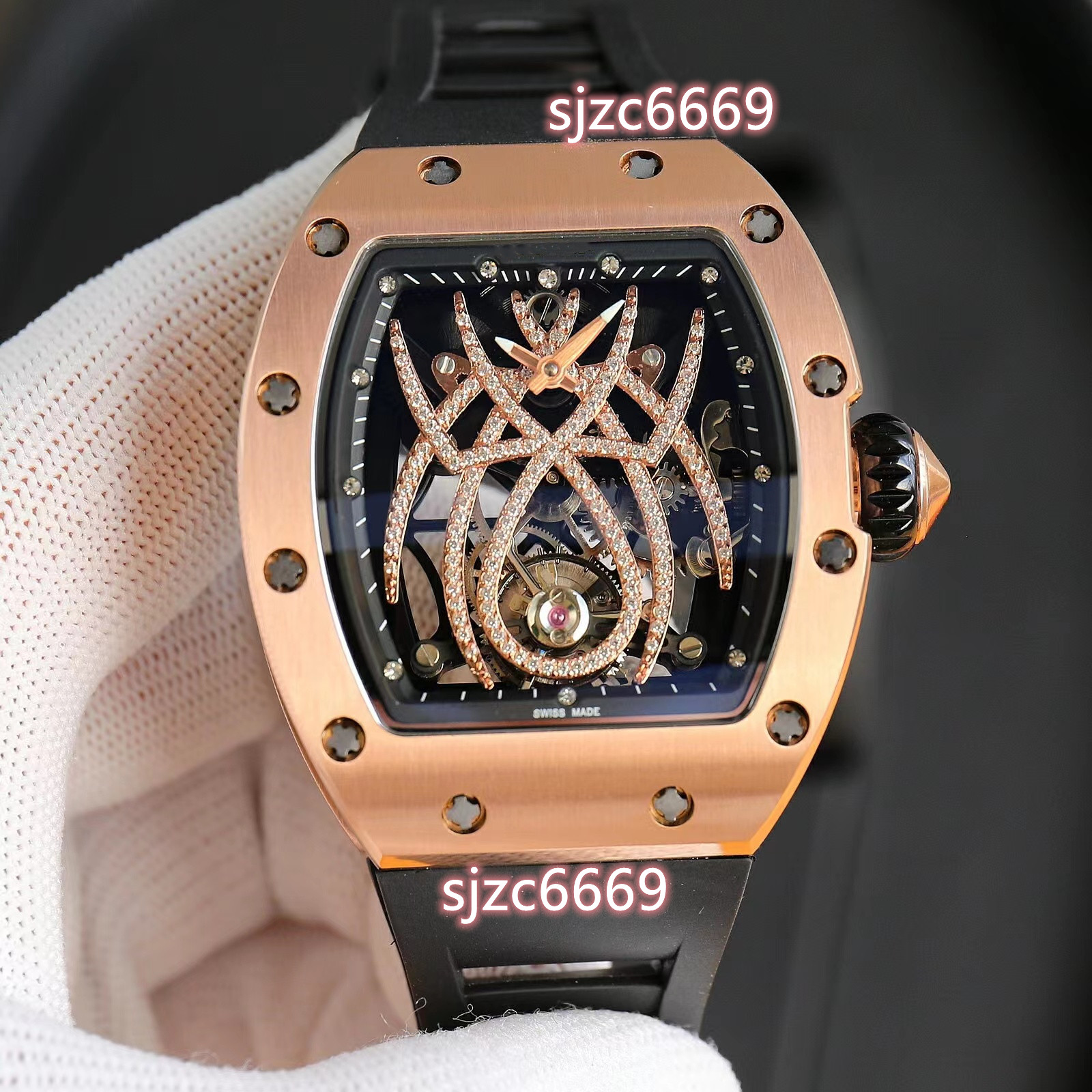 RM19-01 watch features a spider tourbillon mechanical movement suspension hollow sapphire mirror natural rubber strap, As shown
RM19-01 watch features a spider tourbillon mechanical movement suspension hollow sapphire mirror natural rubber strap, As shown
