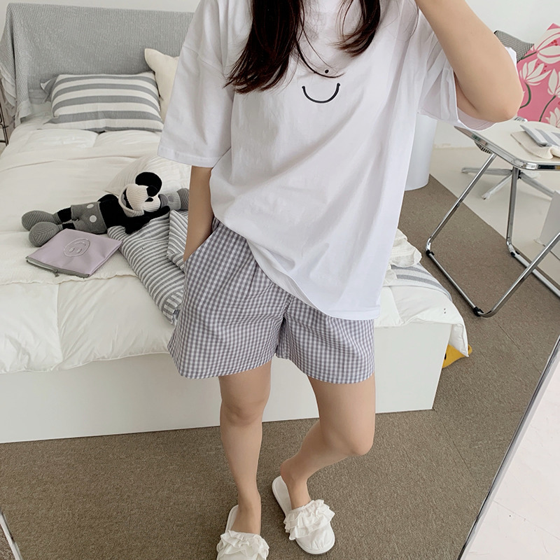 Women's Sleepwear Korean women's pajamas summer home clothes pajamas set girls sweet plaid pajamas kawaii ruffled pajamas Japanese home suit
