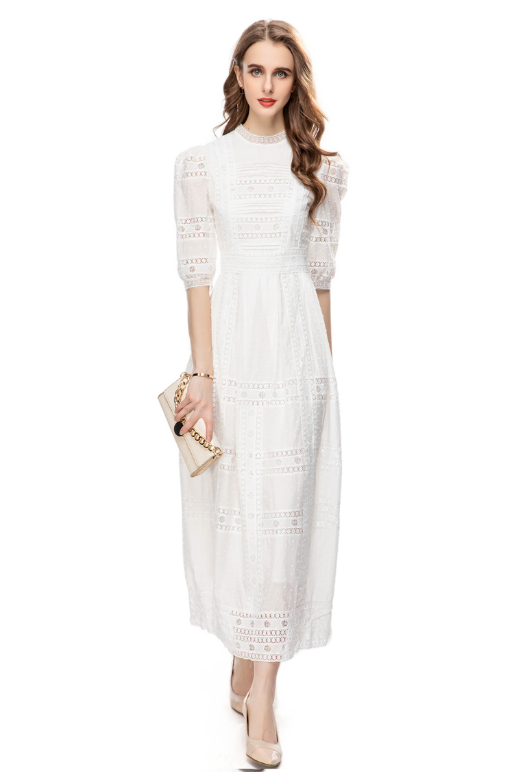 Women's Runway Dresses O Neck Short Sleeves Embroidery Lace High Street Casual Pencil Vestidos