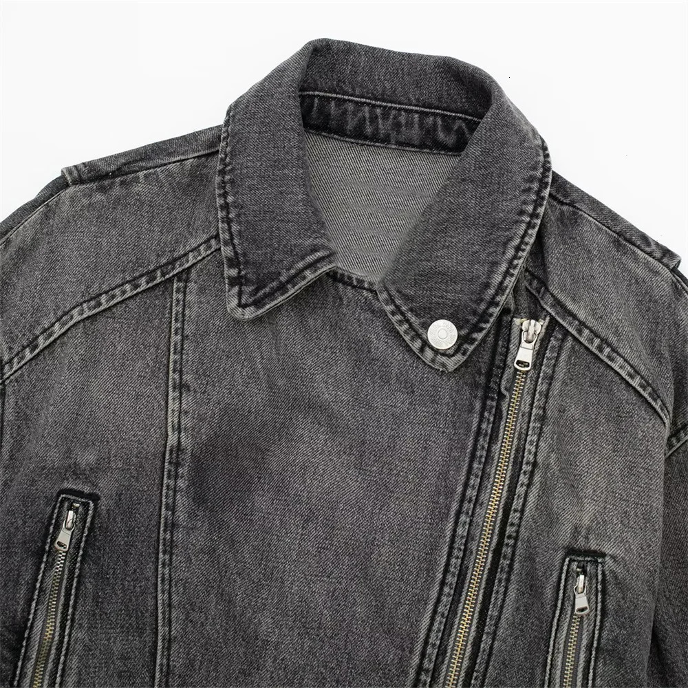 Women's Jackets UNIZERA Autumn and Winter Women's Casual Versatile Polo Neck Motorcycle Loose Belt Denim Jacket Coat 231128