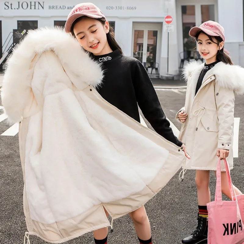 Clothing Sets 5 14 Years Teen Girls Winter Jacket Plus Velvet Warm Kids Windbreaker Coat For Fur Collar Hooded Parkas Children Outerwear 231128