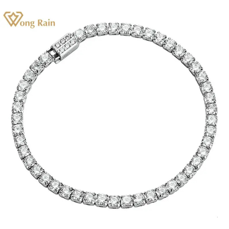 Chain Wong Rain 925 Sterling Silver Lab Sapphire High Carbon Diamonds Gemstone Wedding Tennis Bracelet Bangle Fine Jewelry Wholesale 231128