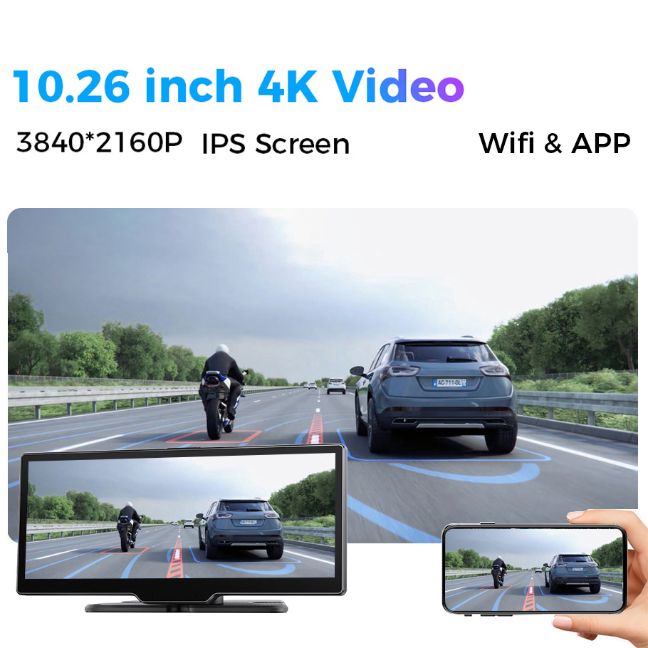 Car DVR 4K WiFi GPS 10.26 Inch Video Recorder Car Mirror Rearview Camera Carplay&Android Auto Wireless AUX Wired Navi Bluetooth DVRs