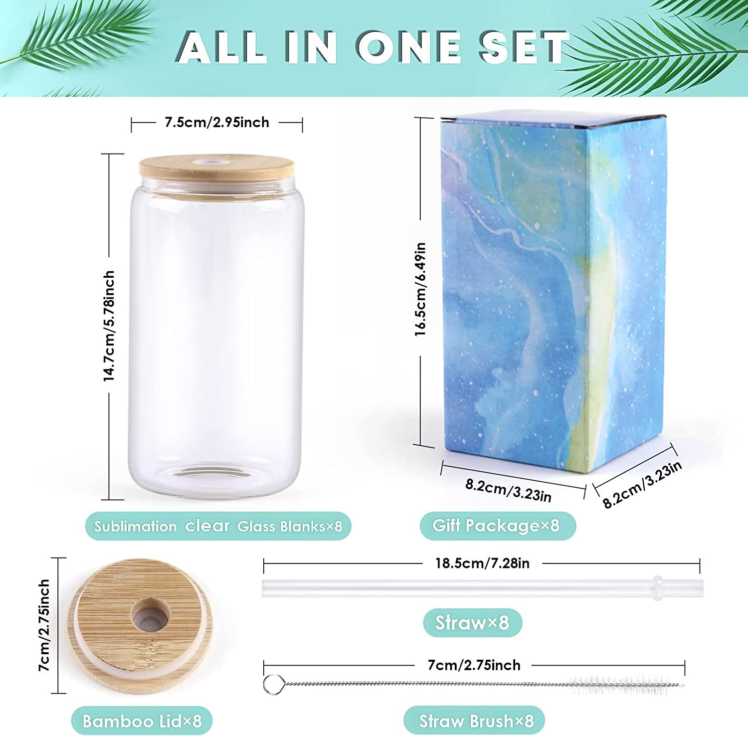 USA Warehouse 16oz Clear Glass Sublimation Tumblers with Bamboo Lid Easy To Sublimate Tumbler Blanks DIY for Iced Coffee Cups