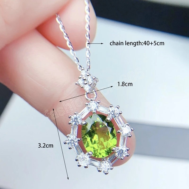 Exquisite Oval Cut Olive Green / Purple Cubic Zirconia Clavicle Chain Necklace Banquet Party Silver Color Fashion Jewelry