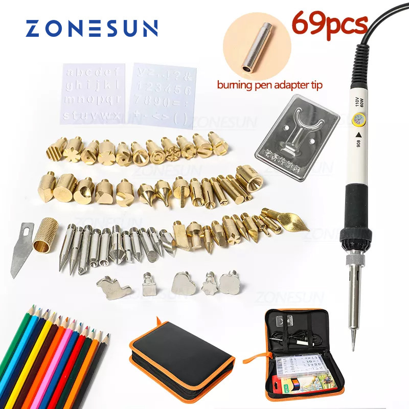ZONESUN Hot Foil Stamping Soldering Iron Carving Pyrography Tool Wood Bronzing Embossing Burning Soldering Pen Set Welding Tips Kit