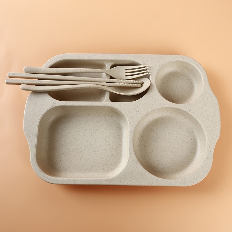 Cups Dishes Utensils Wheat Material Children's Sectional Dinner Plate Separated Child Food Plates Kids Dinnerware Tableware Tray Baby Dishes 2304