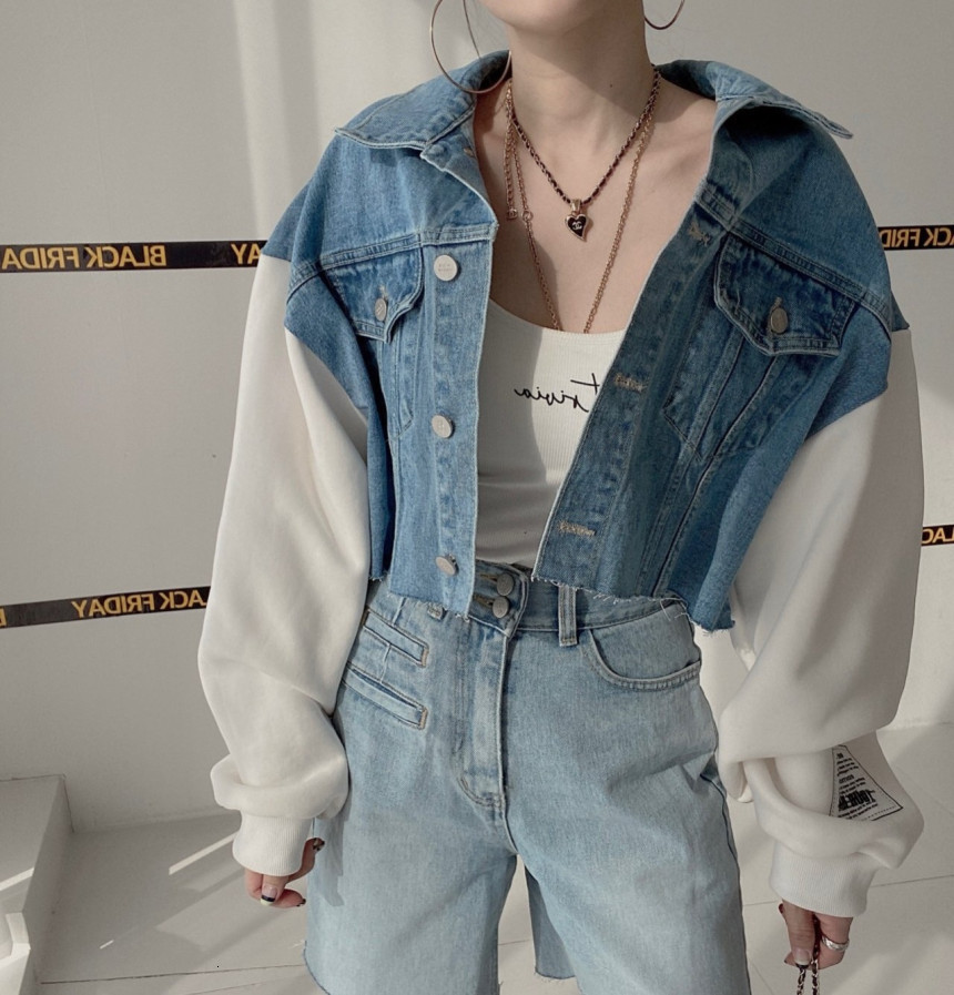 Women's Jackets Women's Casual Patchwork Denim Jacket Spring Autumn Streetwear Long Sleeve Crop Jacket Lady Chic Short Jean Outwear Top 2304