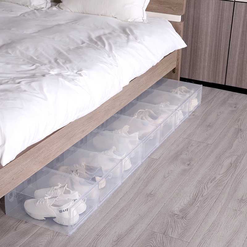 Boxes Bins US Clear Shoe Box Set Foldable Storage Plastic Transparent Door Home Closet Organizer Case Shelf Stack Display W0428