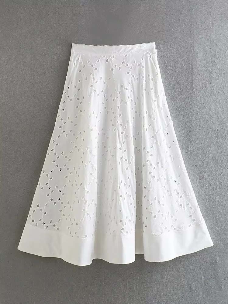 Two Piece Dress TRAF Woman Embroidery 2 Pieces Midi Skirts Sets Fashion Crop Top Women Suit Casual Skirts Two Piece Set Womens Outfits 230428