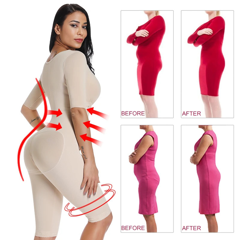 Arm Shaper Colombianas Post-Surgery Full Body Arm Shaper Body Suit Powernet Girdle Black Waist Trainer Corsets Slimming Shapewear 231128