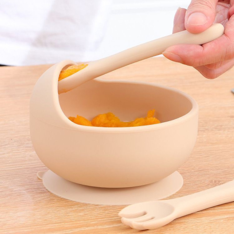Cups Dishes Utensils Silicone Spoons Forks Bib Bowls Dish Cup Child Feeding Suction Kids Toddler Eating Tableware Dinnerware Non-slip Set 230428