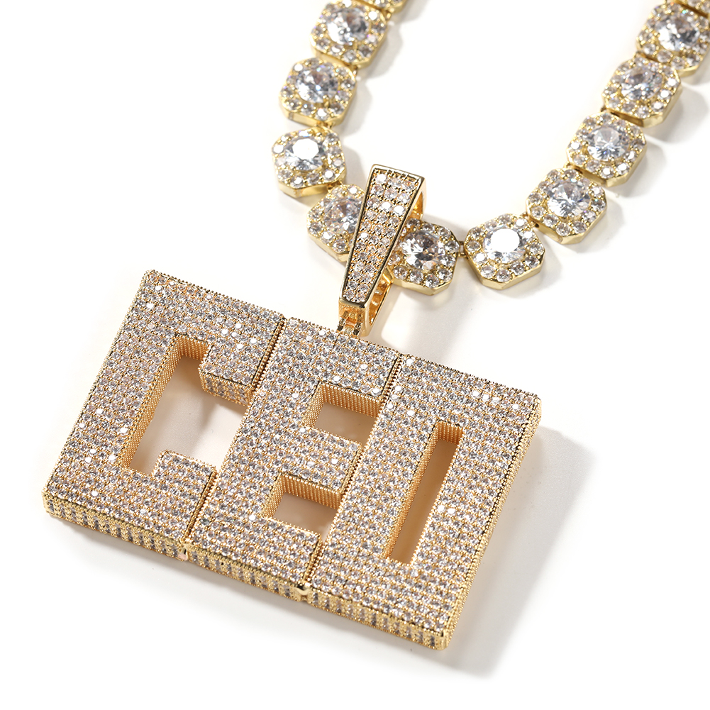 Hip Hop DIY Custom Name Large A-Z Letters Square Pendant Mens Necklace Full Zircon Jewelry