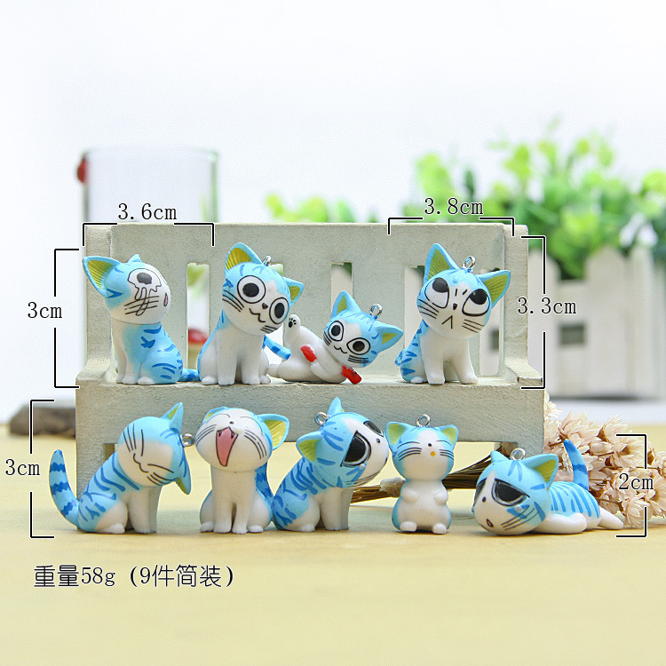 9pcs Anime Doll Figure Key Chains Rings Creative PVC Little Cat Design Pendant Bag Charms Cute Animal Keychain for Car Keys Cartoon Keyring Accessorie